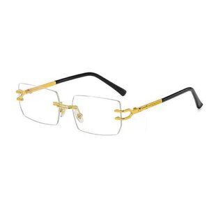 Vintage Men's Gold Frame Rimless Stylish Hip Hop Rectangular Clear Lens Glasses